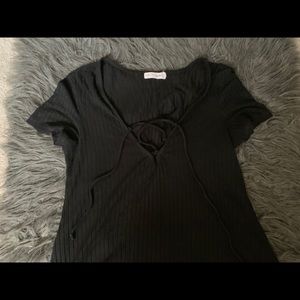 Black lace up tee